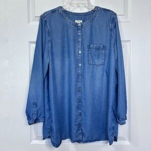 J Jill Shirt Blue Chambray Women’s XL Button Up Soft Minimalist Layering Comfy